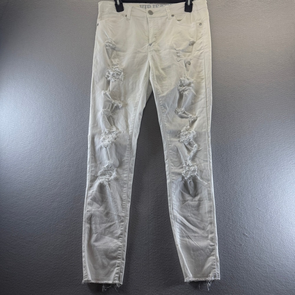 VIP Jeans Womens White Distressed Skinny Jeans Size 13/14 Ripped Frayed Hem